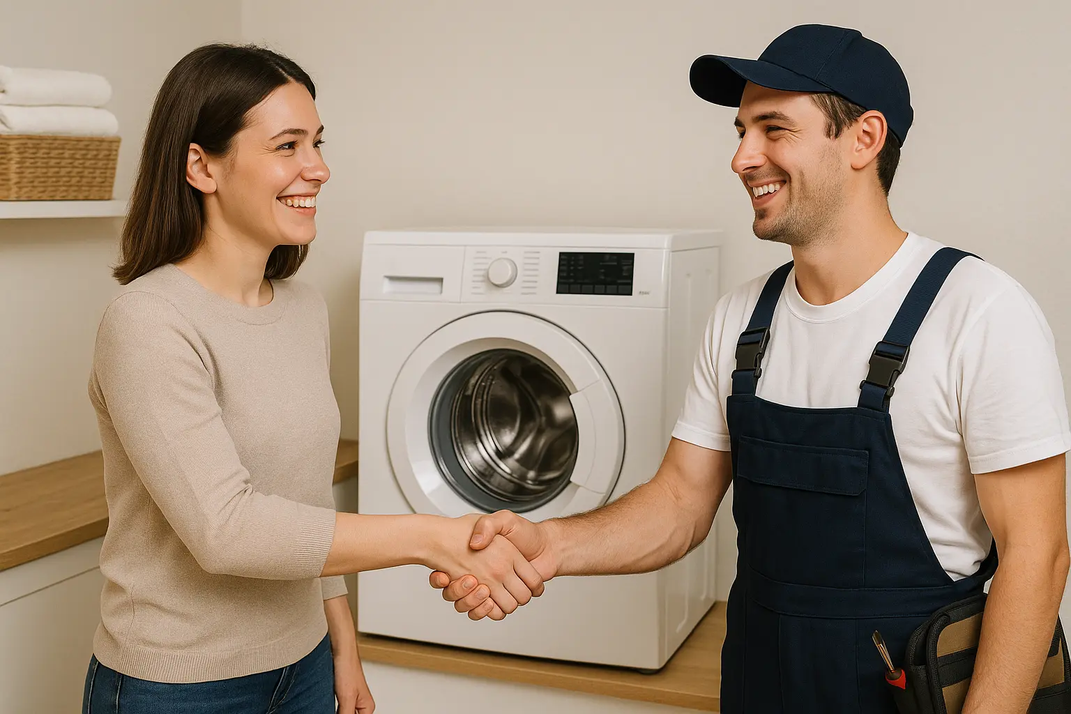 Kobieta oraz fachowiec podają sobie ręce